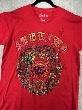 Sublime Floral Sun Distressed Graphic Tee Red Medium